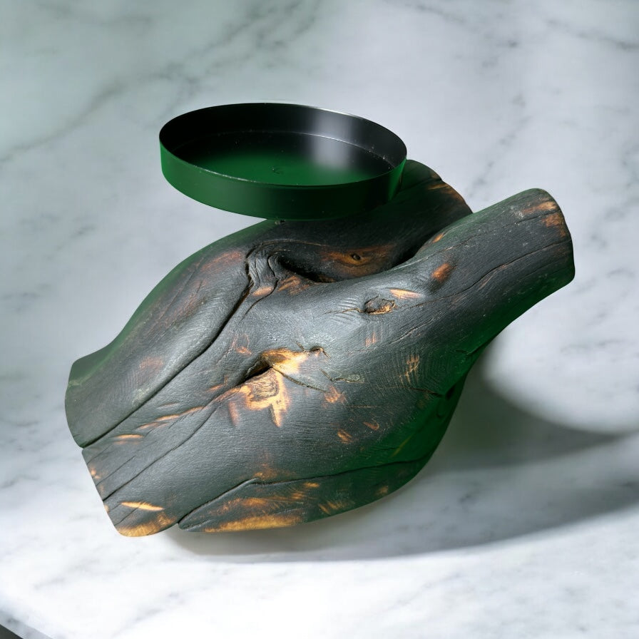 Ashroot Cradle – Charred Wood Candle Base